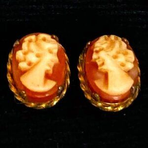 Dainty vintage gold filled genuine cameo earrings